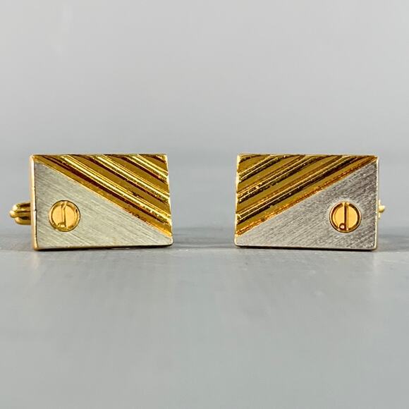 DUNHILL Gold Silver Engraved Metal Cuff Link Tie Clip Set - Picture 4 of 6